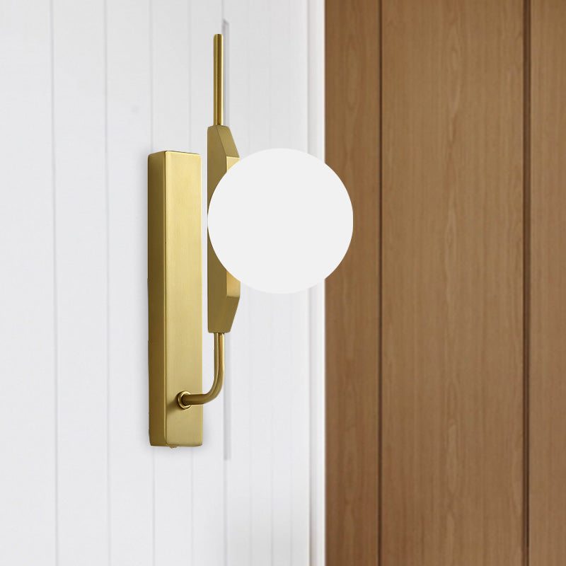 Lisslune | White/Amber/Smoked Gray Glass Ball Wall Light Fixture Postmodern 1 Bulb Gold Wall Sconce for Bedroom