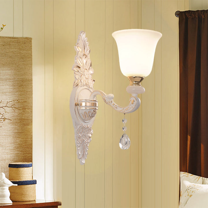 Lisslune | 1 Bulb Wall Lighting with Upward Facing Bell Shade White Glass Traditional Indoor Wall Lamp Fixture