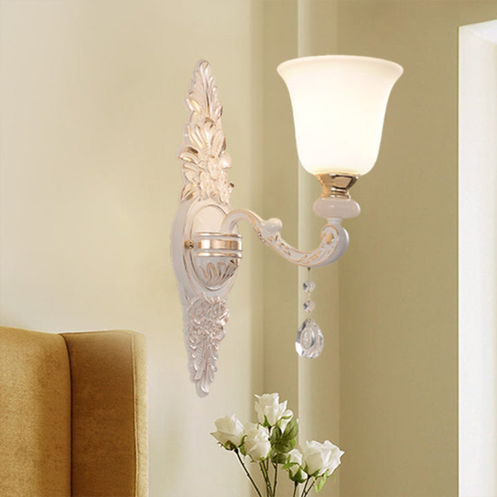 Lisslune | 1 Bulb Wall Lighting with Upward Facing Bell Shade White Glass Traditional Indoor Wall Lamp Fixture