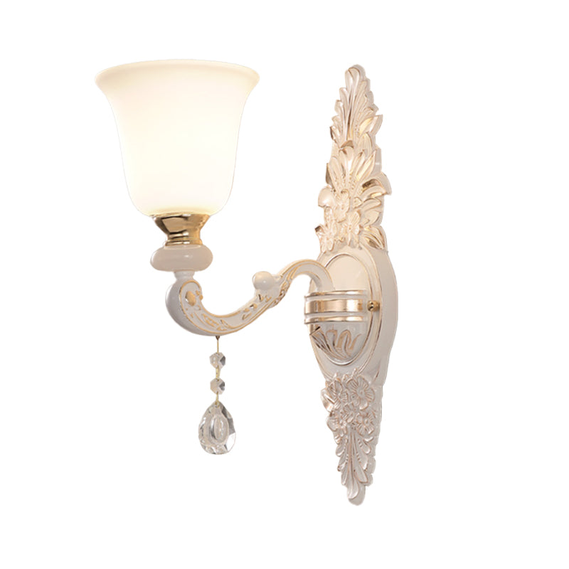 Lisslune | 1 Bulb Wall Lighting with Upward Facing Bell Shade White Glass Traditional Indoor Wall Lamp Fixture