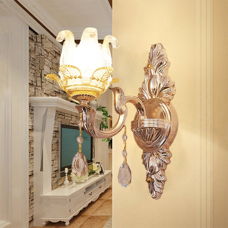 Skørter | Floral bedroom wall lamp light traditional single crystal glass wall lighting idea in gold