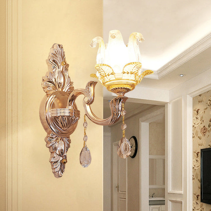 Skørter | Floral bedroom wall lamp light traditional single crystal glass wall lighting idea in gold