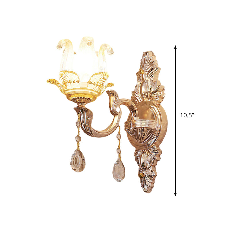 Skørter | Floral bedroom wall lamp light traditional single crystal glass wall lighting idea in gold