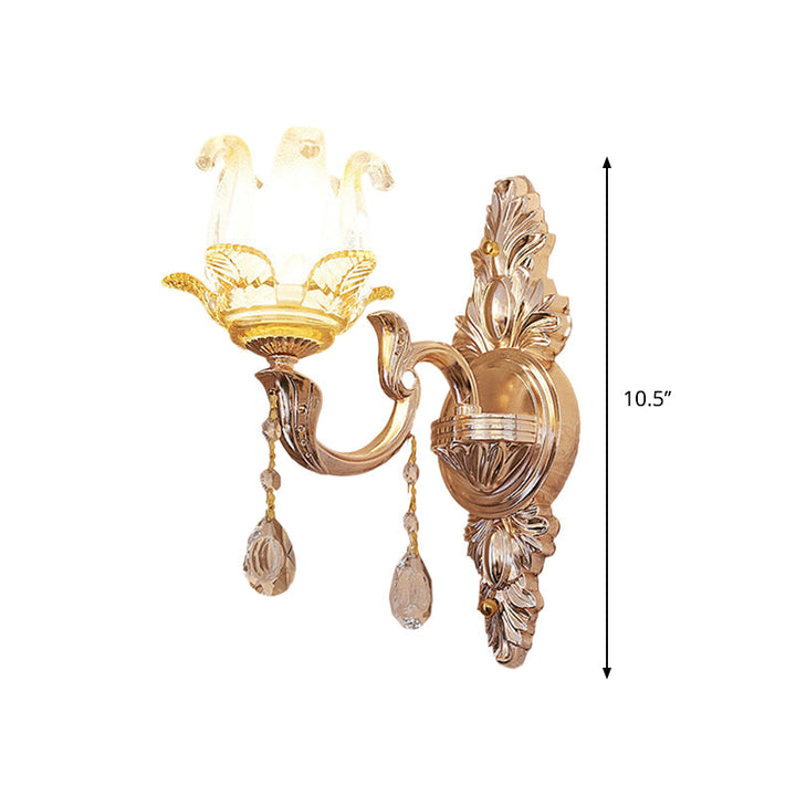 Skørter | Floral bedroom wall lamp light traditional single crystal glass wall lighting idea in gold