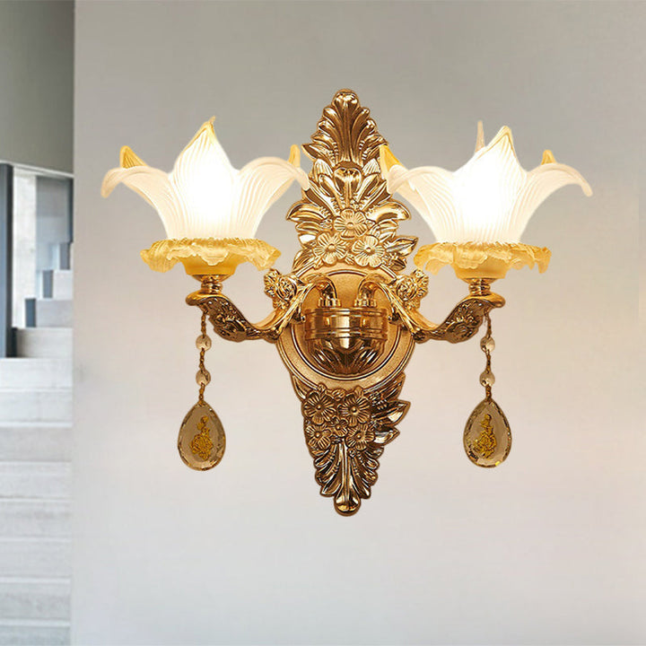 Skørter | Golden Lily Shade Wall Lamp Traditional Ribbed Glass 1/2-Ball Living Room Wall Light