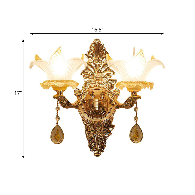 Skørter | Golden Lily Shade Wall Lamp Traditional Ribbed Glass 1/2-Ball Living Room Wall Light