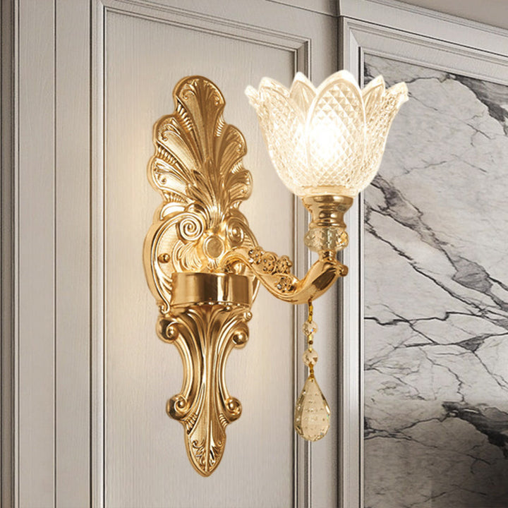 Skørter | Flower-clear Grid Glass Wall Lamp Mid-Century 1/2-Light Hall Wall Light Lighting in Gold