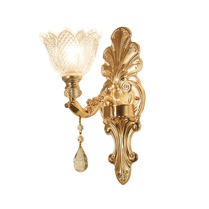 Skørter | Flower-clear Grid Glass Wall Lamp Mid-Century 1/2-Light Hall Wall Light Lighting in Gold