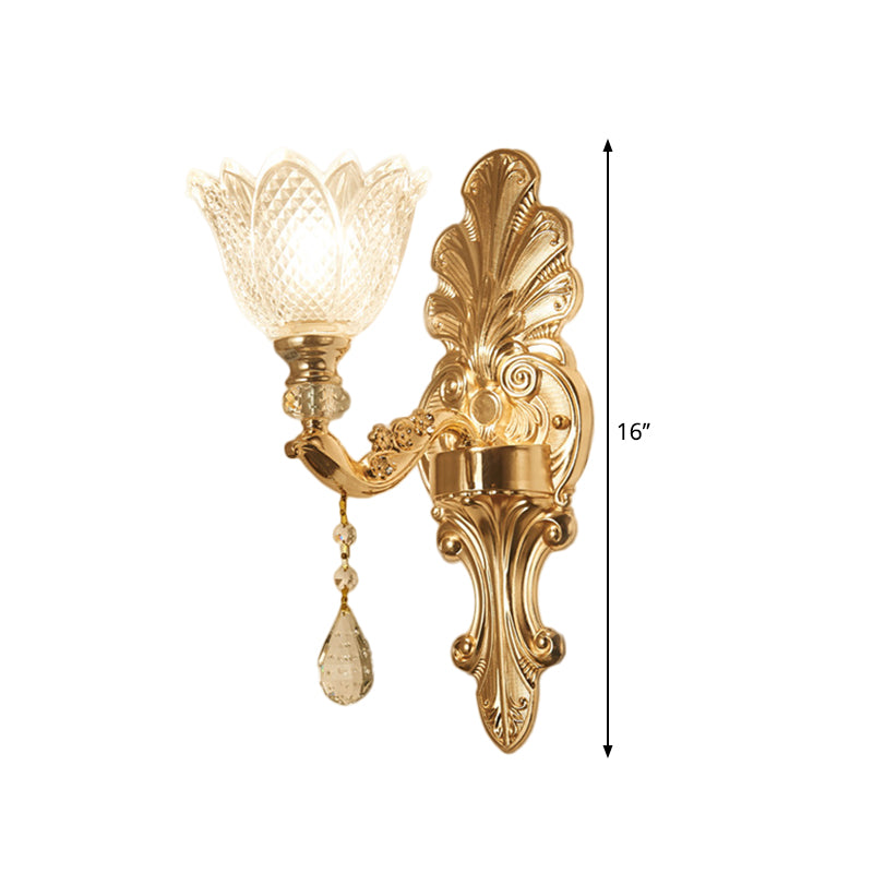 Skørter | Flower-clear Grid Glass Wall Lamp Mid-Century 1/2-Light Hall Wall Light Lighting in Gold