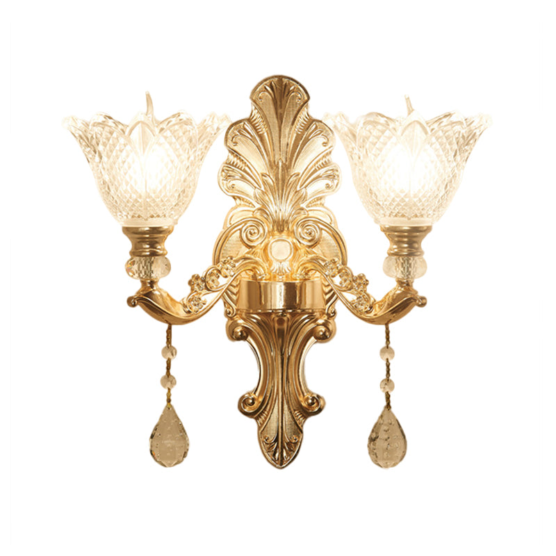 Skørter | Flower-clear Grid Glass Wall Lamp Mid-Century 1/2-Light Hall Wall Light Lighting in Gold