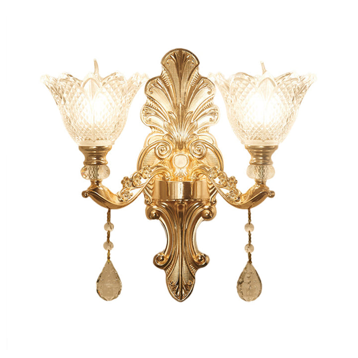 Skørter | Flower-clear Grid Glass Wall Lamp Mid-Century 1/2-Light Hall Wall Light Lighting in Gold