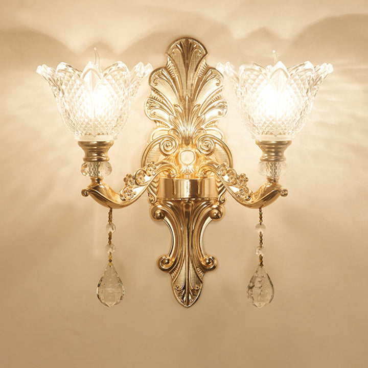 Skørter | Flower-clear Grid Glass Wall Lamp Mid-Century 1/2-Light Hall Wall Light Lighting in Gold