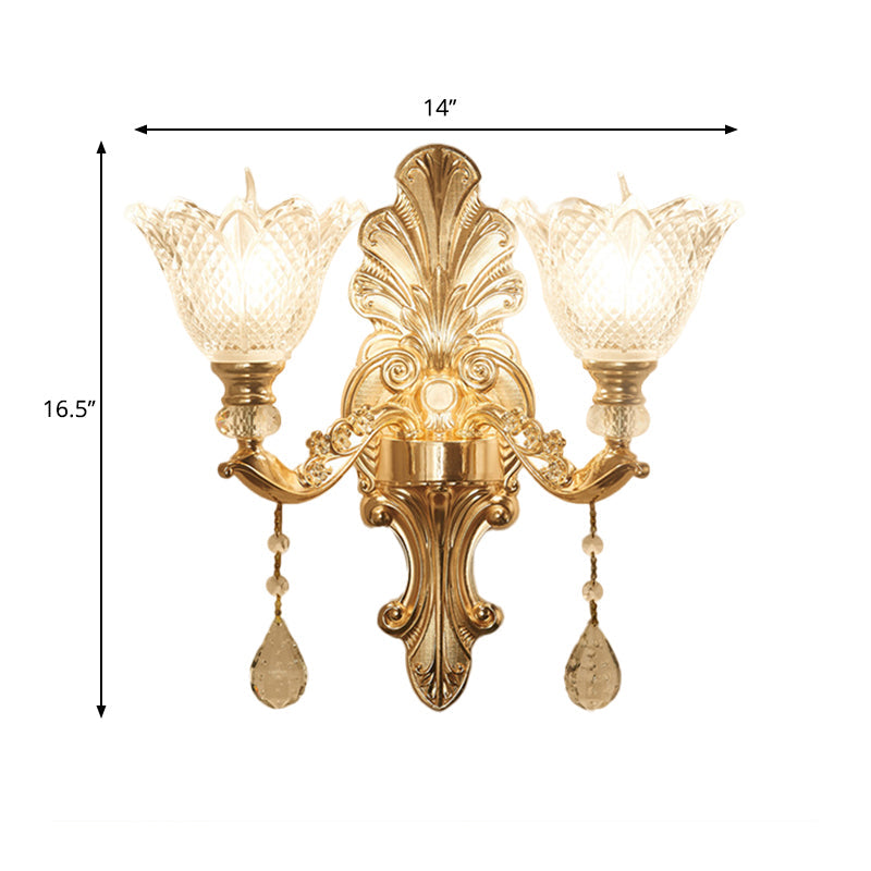 Skørter | Flower-clear Grid Glass Wall Lamp Mid-Century 1/2-Light Hall Wall Light Lighting in Gold
