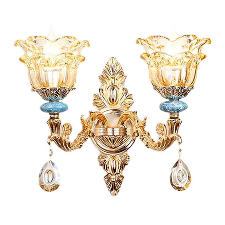 Skørter | 2-layer flower crystal wall lamp kit traditional 1/2 lamp bedside wall mounting lighting in gold