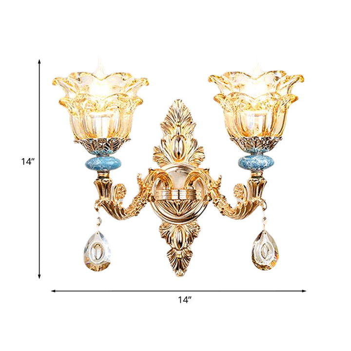 Skørter | 2-layer flower crystal wall lamp kit traditional 1/2 lamp bedside wall mounting lighting in gold