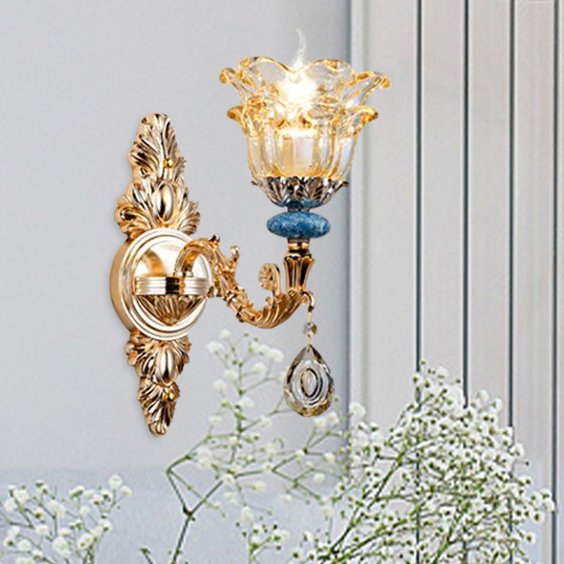 Skørter | 2-layer flower crystal wall lamp kit traditional 1/2 lamp bedside wall mounting lighting in gold