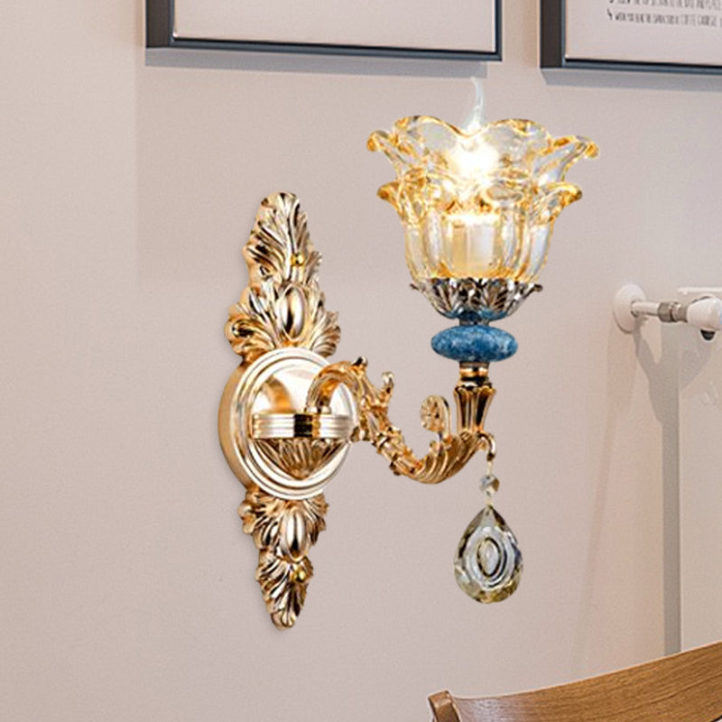 Skørter | 2-layer flower crystal wall lamp kit traditional 1/2 lamp bedside wall mounting lighting in gold