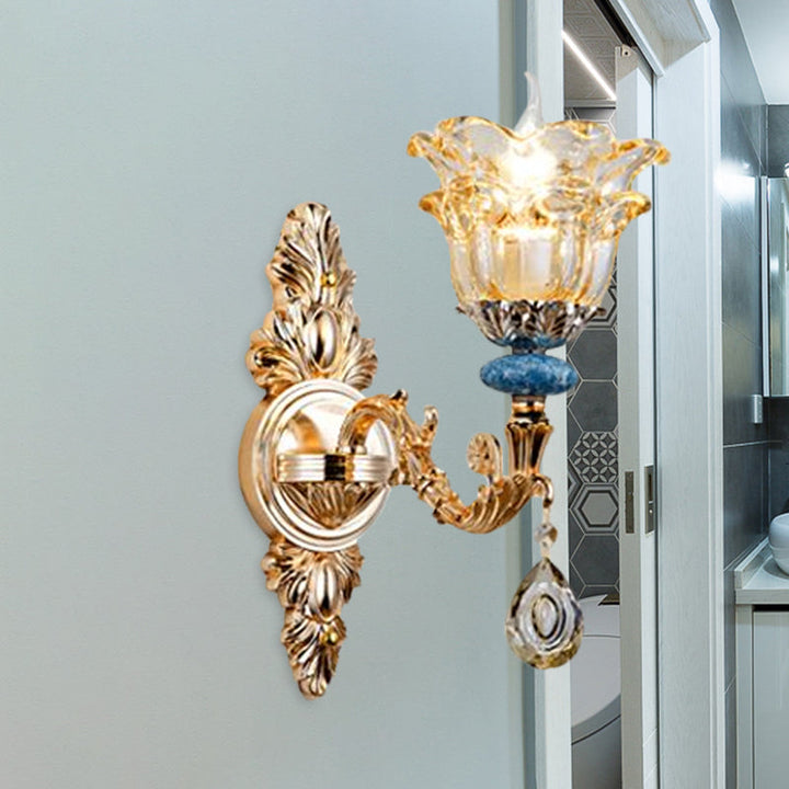 Skørter | 2-layer flower crystal wall lamp kit traditional 1/2 lamp bedside wall mounting lighting in gold