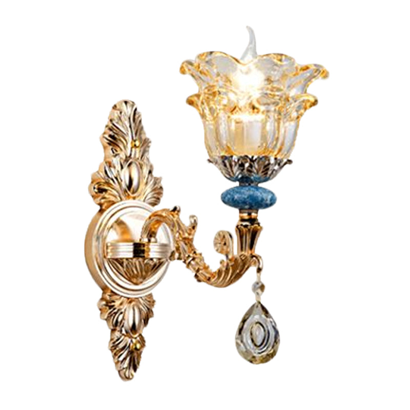 Skørter | 2-layer flower crystal wall lamp kit traditional 1/2 lamp bedside wall mounting lighting in gold