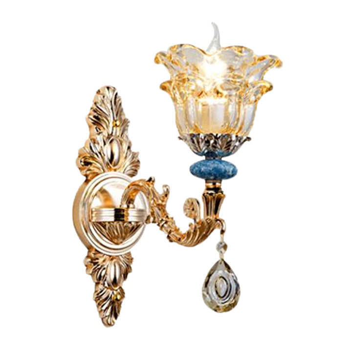 Skørter | 2-layer flower crystal wall lamp kit traditional 1/2 lamp bedside wall mounting lighting in gold