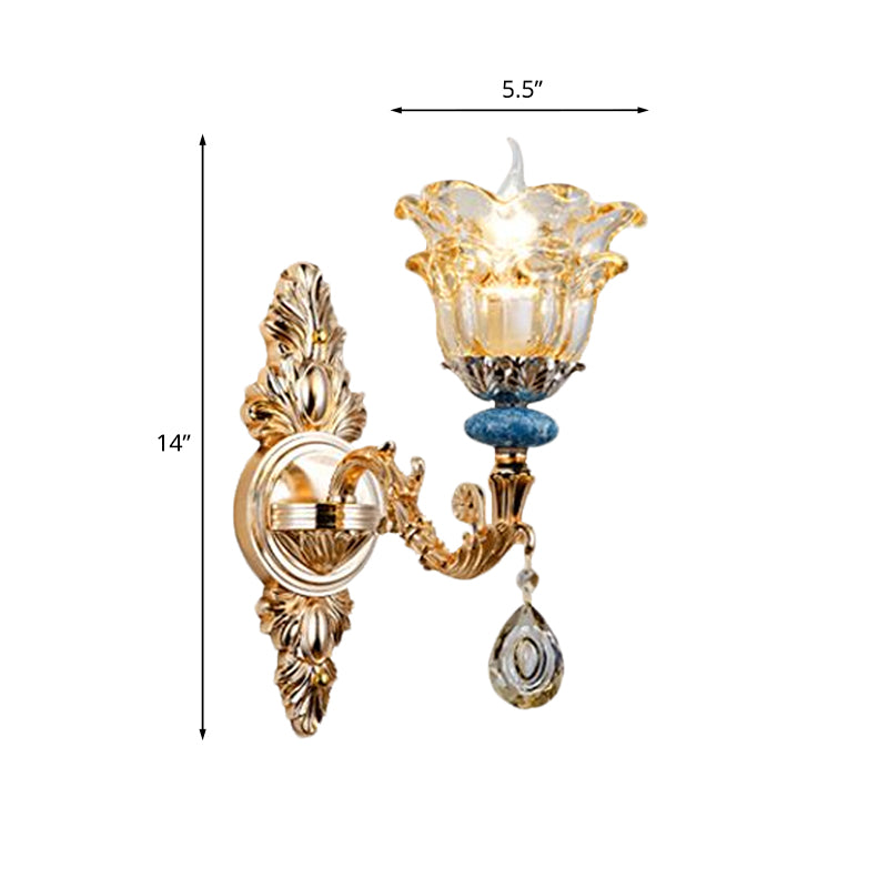 Skørter | 2-layer flower crystal wall lamp kit traditional 1/2 lamp bedside wall mounting lighting in gold