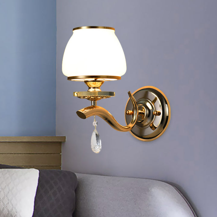 Lisslune | 1/2-Pear Tapered Wall Light Fixture Postmodern White Glass Wall Scone Lighting with Crystal Drops