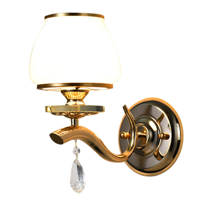 Lisslune | 1/2-Pear Tapered Wall Light Fixture Postmodern White Glass Wall Scone Lighting with Crystal Drops