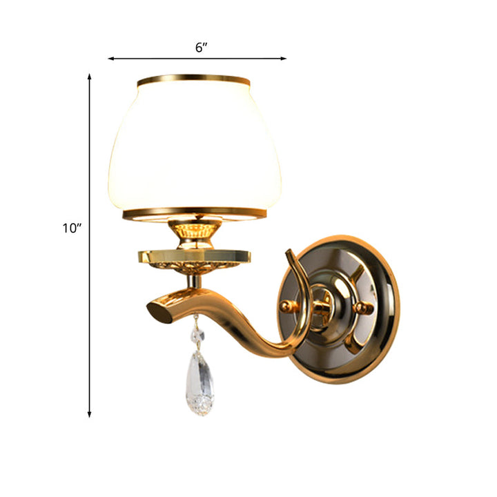 Lisslune | 1/2-Pear Tapered Wall Light Fixture Postmodern White Glass Wall Scone Lighting with Crystal Drops