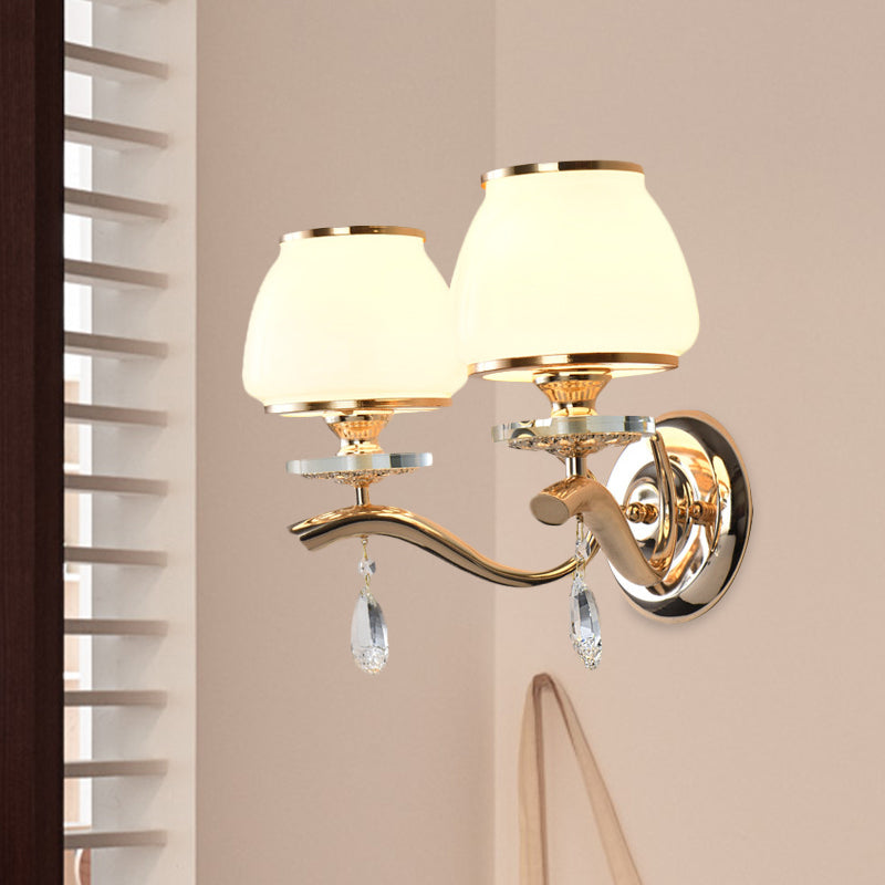 Lisslune | 1/2-Pear Tapered Wall Light Fixture Postmodern White Glass Wall Scone Lighting with Crystal Drops