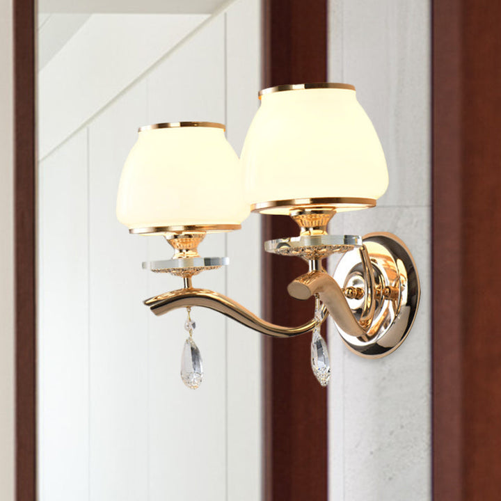 Lisslune | 1/2-Pear Tapered Wall Light Fixture Postmodern White Glass Wall Scone Lighting with Crystal Drops