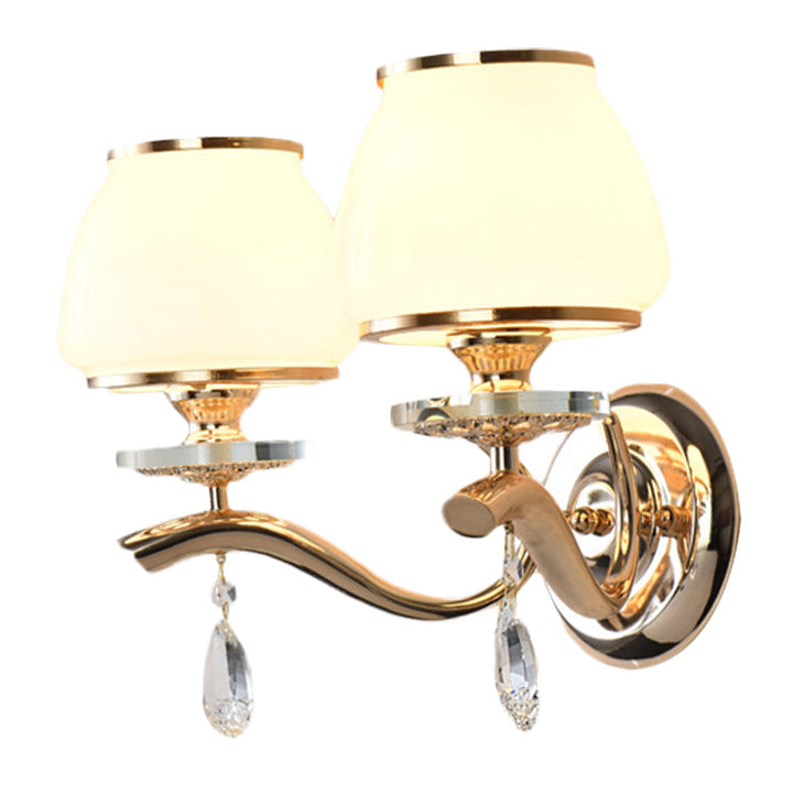 Lisslune | 1/2-Pear Tapered Wall Light Fixture Postmodern White Glass Wall Scone Lighting with Crystal Drops