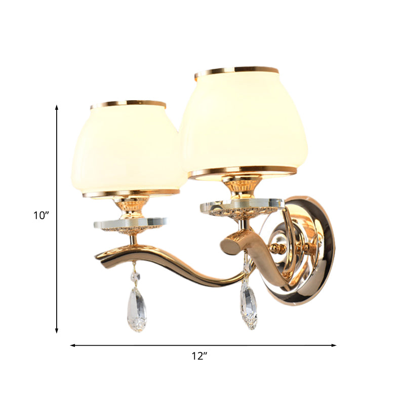 Lisslune | 1/2-Pear Tapered Wall Light Fixture Postmodern White Glass Wall Scone Lighting with Crystal Drops