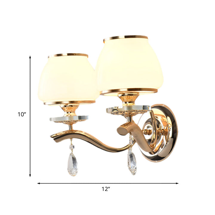 Lisslune | 1/2-Pear Tapered Wall Light Fixture Postmodern White Glass Wall Scone Lighting with Crystal Drops