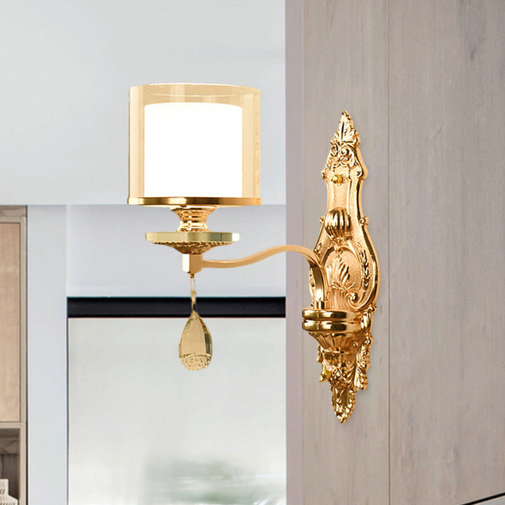 Lisslune | 1 Light Wall Mounted Lamp Retro Living Room Wall Light with Layered Socket Clear and Matte Glass Shade, Gold
