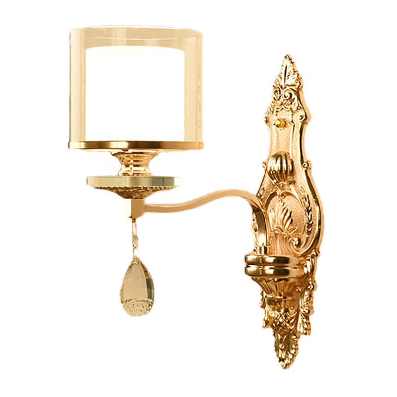 Lisslune | 1 Light Wall Mounted Lamp Retro Living Room Wall Light with Layered Socket Clear and Matte Glass Shade, Gold