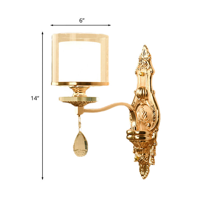 Lisslune | 1 Light Wall Mounted Lamp Retro Living Room Wall Light with Layered Socket Clear and Matte Glass Shade, Gold