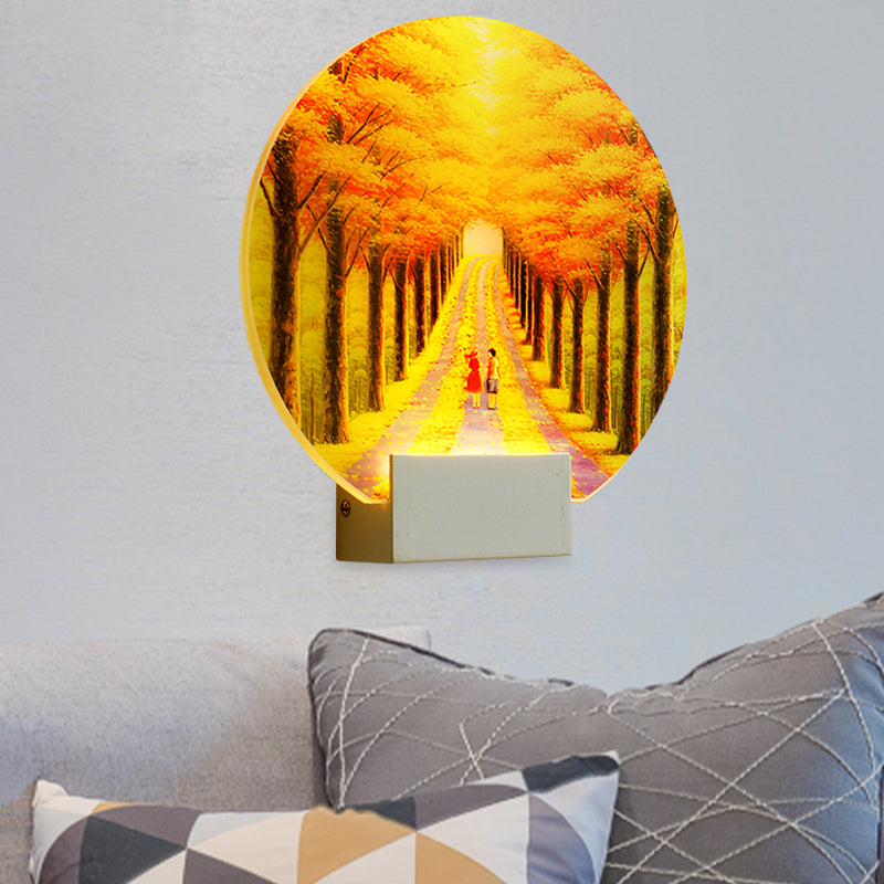 Lisslune | Modern Autumn Street Acrylic Wall Light LED Wall Mounted Lamp in Yellow with White Arm
