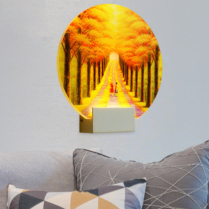 Lisslune | Modern Autumn Street Acrylic Wall Light LED Wall Mounted Lamp in Yellow with White Arm
