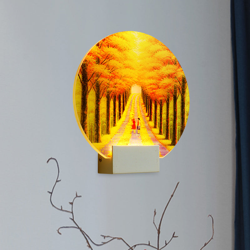Lisslune | Modern Autumn Street Acrylic Wall Light LED Wall Mounted Lamp in Yellow with White Arm
