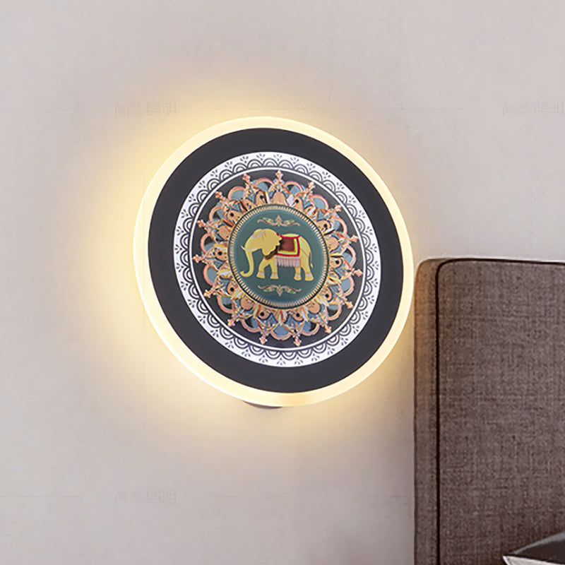 Lisslune | Moroccan Elephant Wall Painting Lamp Acrylic Nightstand LED Wall Lighting Fixture in Blue