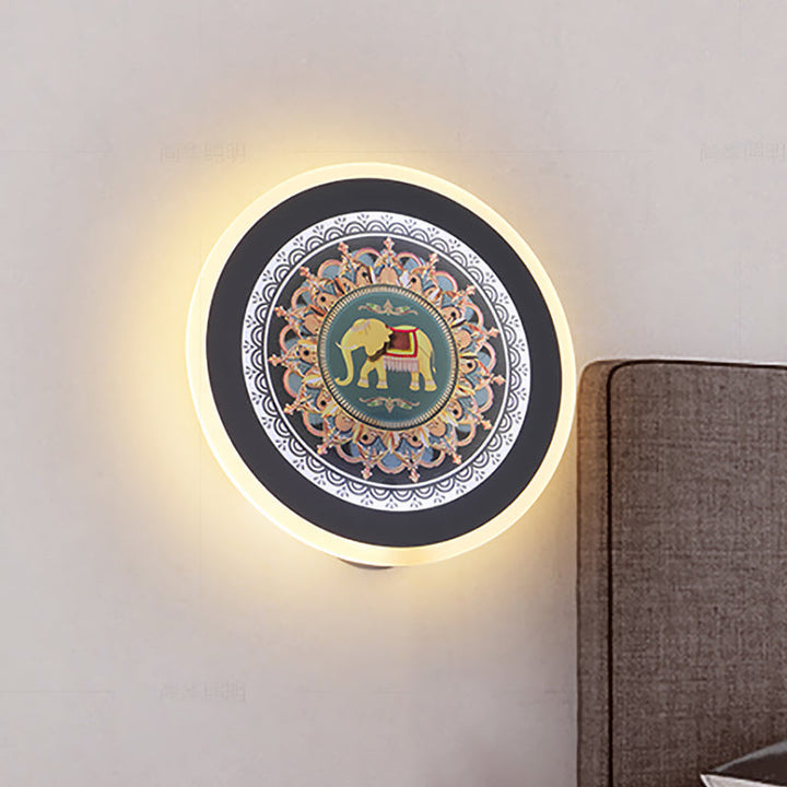 Lisslune | Moroccan Elephant Wall Painting Lamp Acrylic Nightstand LED Wall Lighting Fixture in Blue