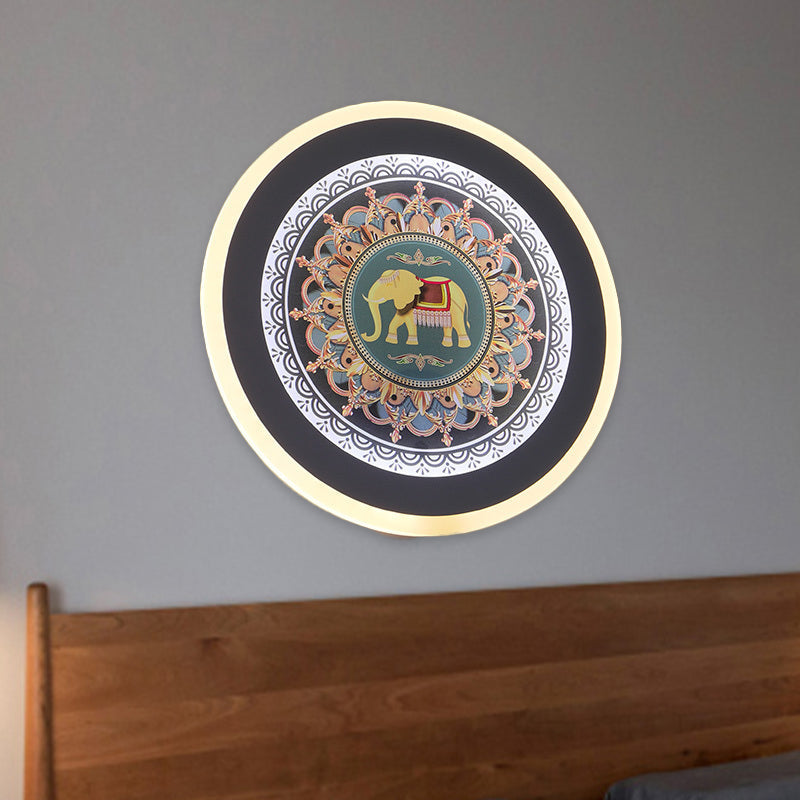 Lisslune | Moroccan Elephant Wall Painting Lamp Acrylic Nightstand LED Wall Lighting Fixture in Blue