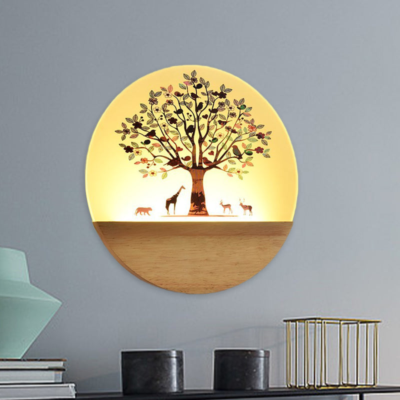 Lisslune | Nordic LED Wall Light Wood Tree and Animal/Blossoming Tree Print Wall Mosaic Light Fixture with Acrylic Shade
