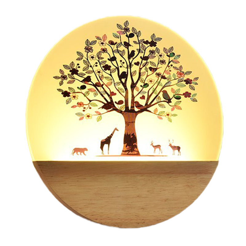 Lisslune | Nordic LED Wall Light Wood Tree and Animal/Blossoming Tree Print Wall Mosaic Light Fixture with Acrylic Shade