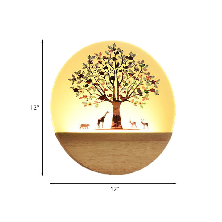 Lisslune | Nordic LED Wall Light Wood Tree and Animal/Blossoming Tree Print Wall Mosaic Light Fixture with Acrylic Shade