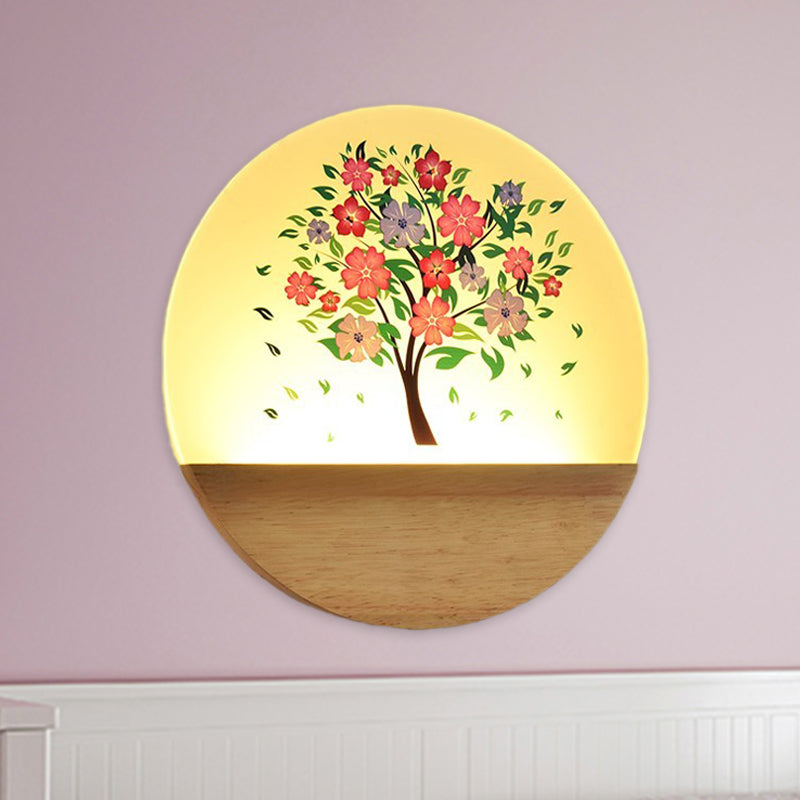 Lisslune | Nordic LED Wall Light Wood Tree and Animal/Blossoming Tree Print Wall Mosaic Light Fixture with Acrylic Shade