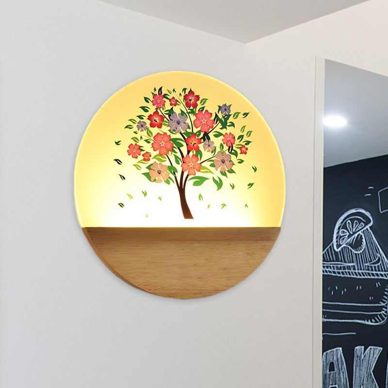 Lisslune | Nordic LED Wall Light Wood Tree and Animal/Blossoming Tree Print Wall Mosaic Light Fixture with Acrylic Shade