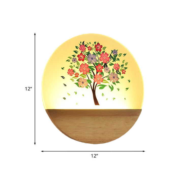 Lisslune | Nordic LED Wall Light Wood Tree and Animal/Blossoming Tree Print Wall Mosaic Light Fixture with Acrylic Shade