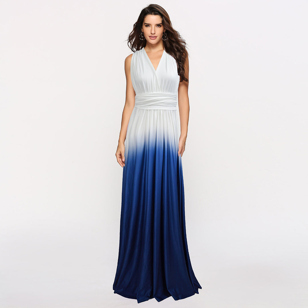 Ladies' maxi dress with flowing waterfall neckline and ombre design