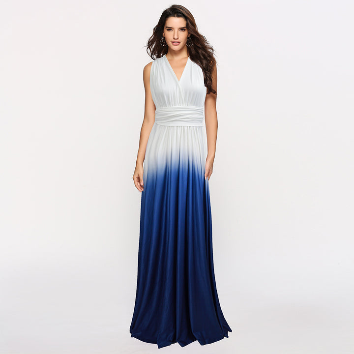 Ladies' maxi dress with flowing waterfall neckline and ombre design